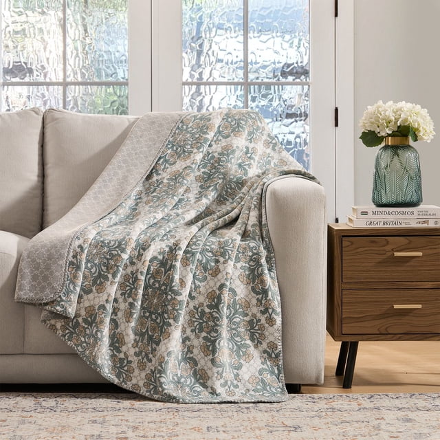 Tahari Home Reversible Printed Plush Throws, 50" x 60"