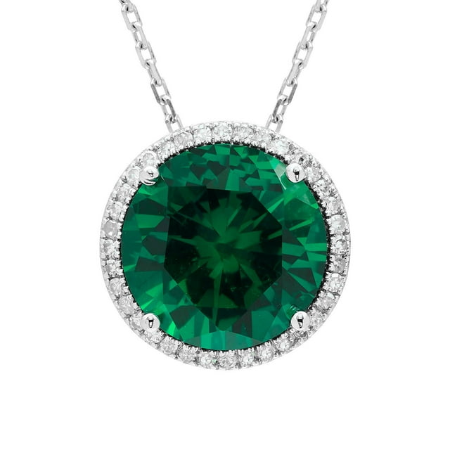 Lab Created Round Gemstone and 0.12 Diamond Halo in Serling Silver