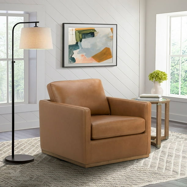 Cole Rye Modern Farmhouse Leather Swivel Accent Chair
