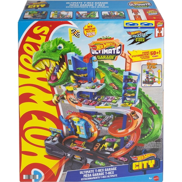 Hot Wheels City Ultimate T-Rex Garage with 2 Toy Cars & Storage Hot Wheels City Ultimate T-Rex Garage with 2 Toy Cars & Storage