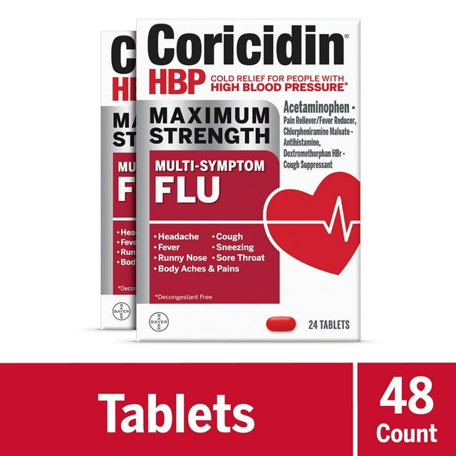 Coricidin HBP Max Strength Cold & Flu Tablets, 48 ct.