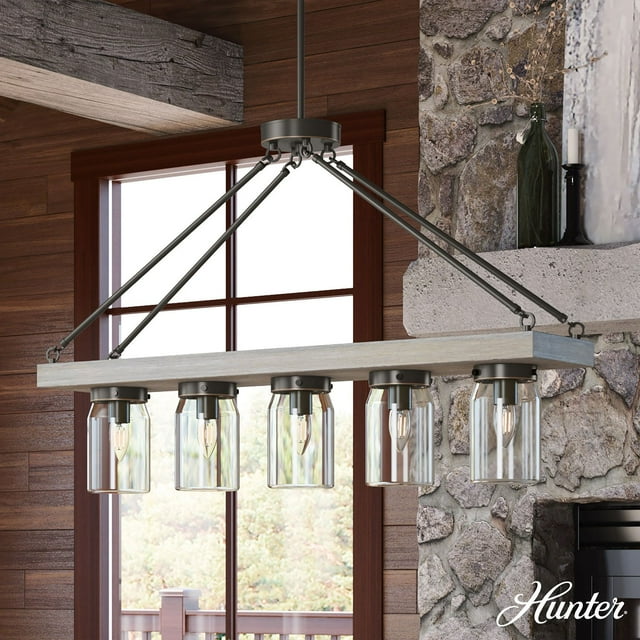 Hunter Devon Park with Clear Glass Chandelier Ceiling Light Fixture
