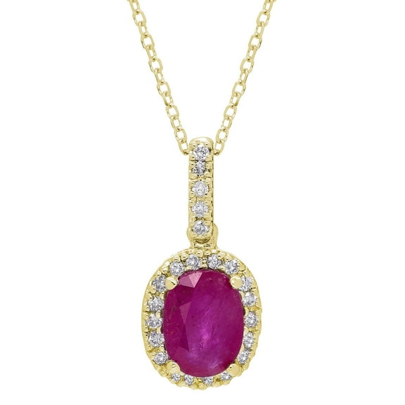 Oval Cut Genuine Gemstone & 0.11 CT. T.W. Diamond Halo Pendant Necklace in 14K Gold