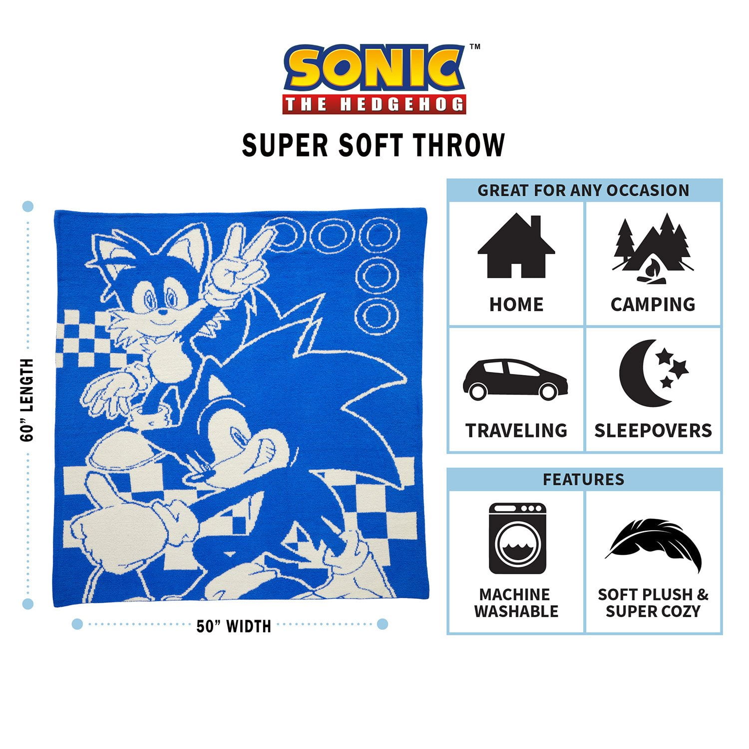 Sonic the Hedgehog Kids Super Soft Throw, 50