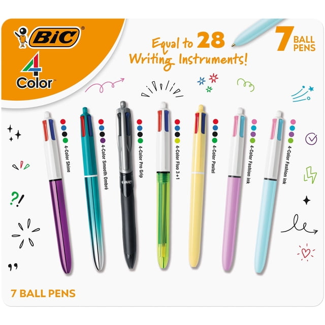BIC 4-Color Retractable Ball Point Pens, 7-Count, Assorted Colors