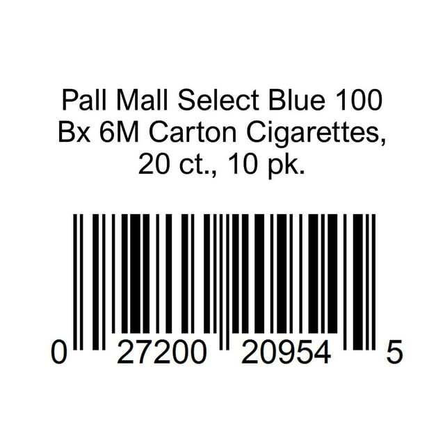 Pall Mall Select Blue 100 Bx 6M Carton Cigarettes, 20 ct., 10 pk.