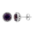 thumbnail image 1 of Round Cut Gemstone & 0.13 CT. T.W. Halo Diamond Stud Earrings in 14K Gold, 1 of 5