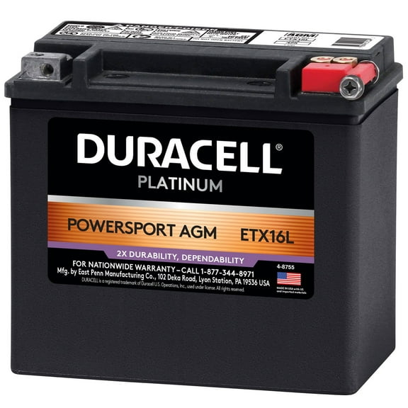 Duracell AGM Powersport Battery, Group Size ETX16L