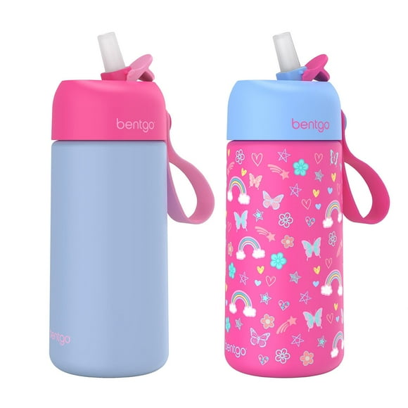 Bentgo 2-Pack Kids Stainless Steel 14 oz Water Bottle Set, Assorted Designs