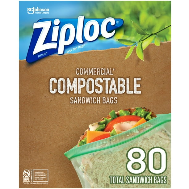 Ziploc Brand Compostable Sandwich Storage Bags, Seal Top Bags, 80