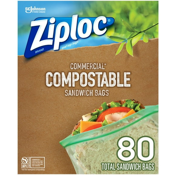 Ziploc Brand Compostable Sandwich Storage Bags, Seal Top Bags, 80 ct.