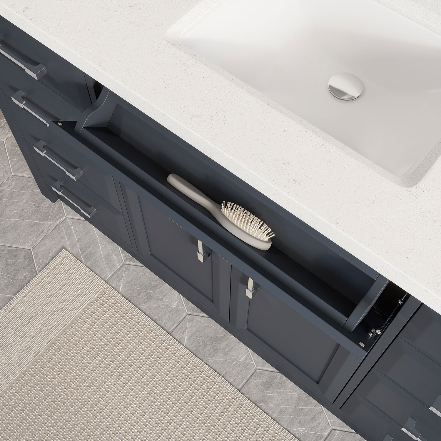 Inside drawer with hairbrush