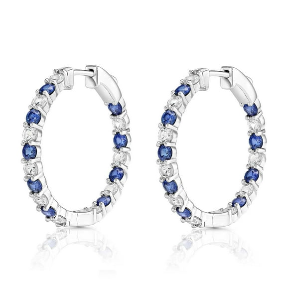 Lab Created Gemstone Huggie Hoop Earrings in Sterling Silver