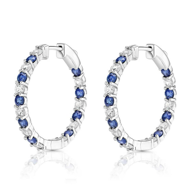 Lab Created Gemstone Huggie Hoop Earrings in Sterling Silver