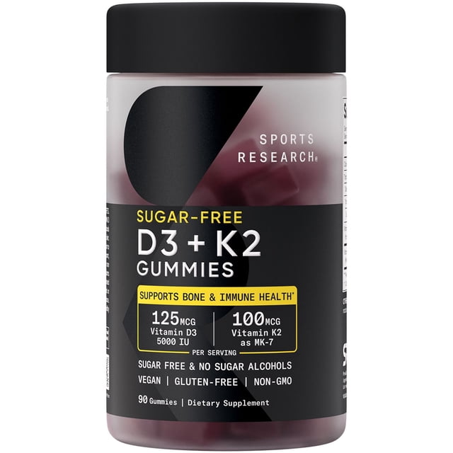 Sports Research Vitamin D3 + K2 Gummies, Plant-Based, 90 ct