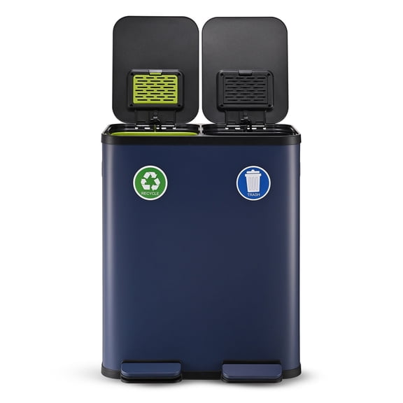Simpli-Magic 16 Gallon (30L x 30L) Dual Compartment Step Trash Can, Multiple Colors – Kitchen Garbage Can with Slow-Close Lids – Waste & Recycling Bins, Odor Control, Hands-Free, Easy to Clean