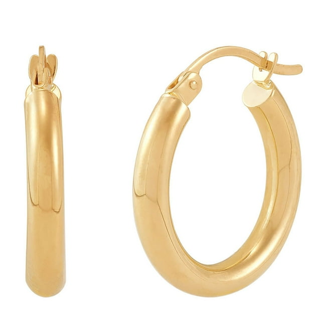 High Polish Round Tube Hoop Earrings in 14K Gold