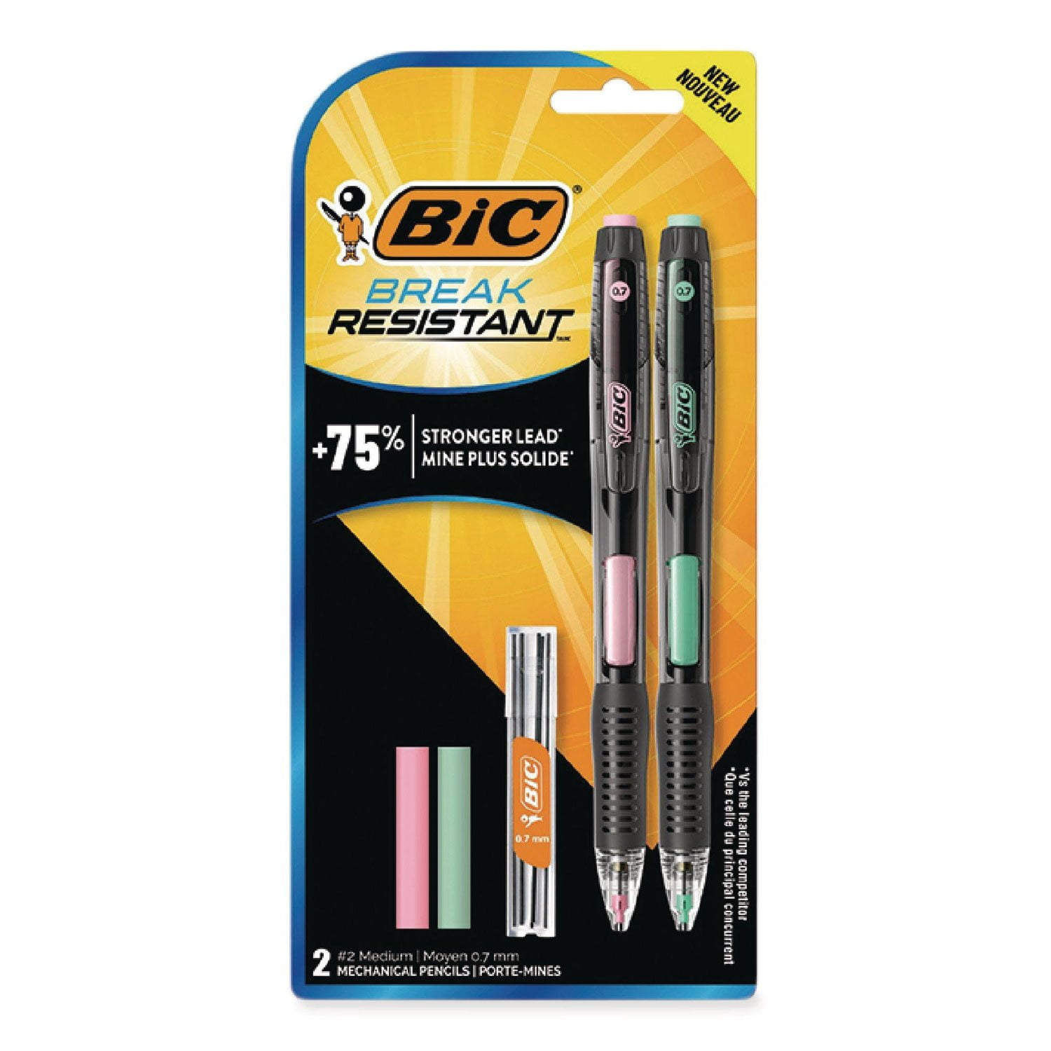 BIC Break-Resistant Mechanical Pencils with Erasers, 0.7 mm, HB