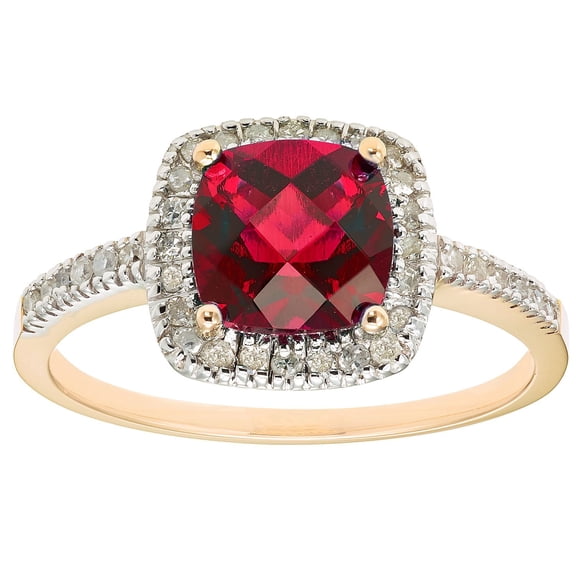 Cushion Cut Gemstone & 0.18 CT.T.W. Halo Diamond Ring in 14K Gold