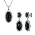 thumbnail image 1 of Treated Onyx & Lab Created White Sapphire Dangle Earrings & Pendant Necklace Set in Sterling Silver, 1 of 7