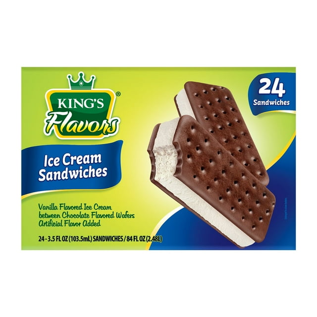 King's Flavors Ice Cream Sandwiches, Frozen, 3.5 fl. oz., 24 ct.