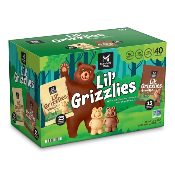 Member's Mar Lil' Grizzlies Bear-Shaped Cookies Variety Pack, Chocolate and Vanilla, 1 oz., 40 pk.