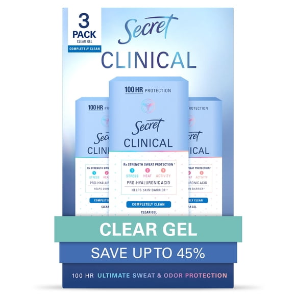 Secret Clinical Strength Clear Gel Antiperspirant and Deodorant, Completely Clean, 1.6 oz., 3 pk.