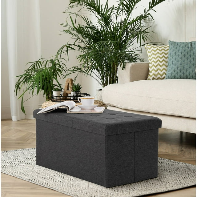 Seville Classics Foldable Storage Bench Ottoman, Modern Gray, 30" W x 15.7" D x 15.7" H