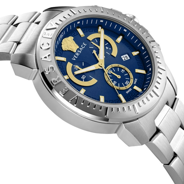 Versace New Quartz Chronograph Silver Bracelet Mens Watch, 45mm