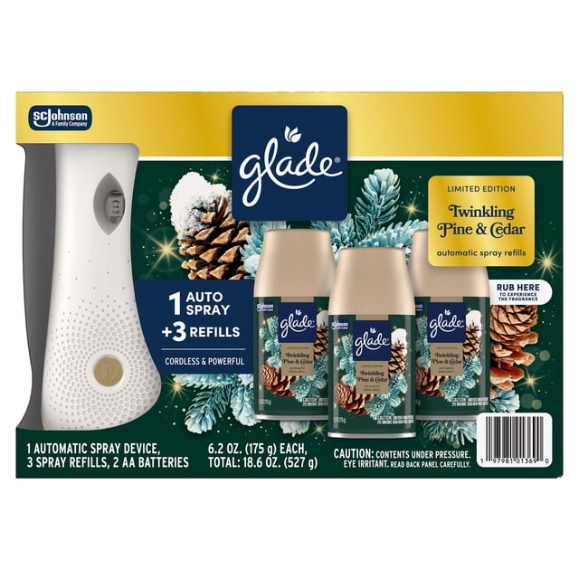 Glade Automatic Spray Refill, Air Freshener, Twinkling Pine & Cedar, 1 Device + 3 Refills