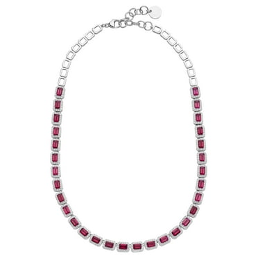 Emerald Cut Lab Created Gemstone Halo Tennis Necklace in Sterling Silver