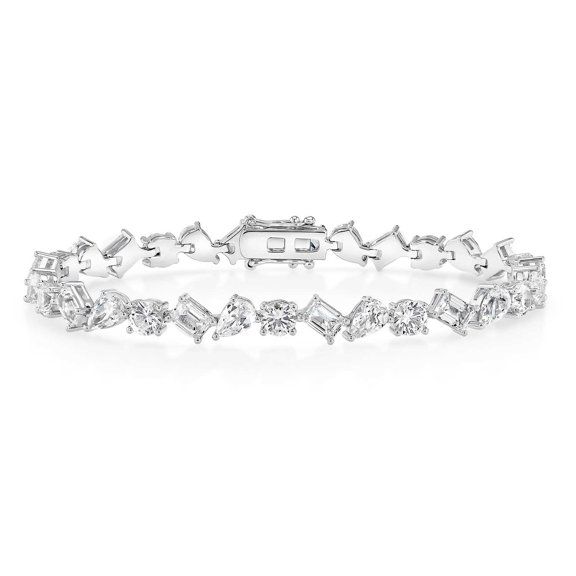 Lab Created White Sapphire Gemstone Tennis Bracelet in Sterling Silver