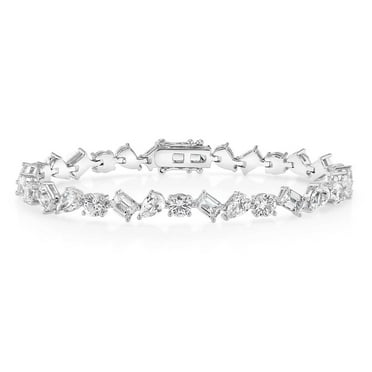 Lab Created White Sapphire Gemstone Tennis Bracelet in Sterling Silver