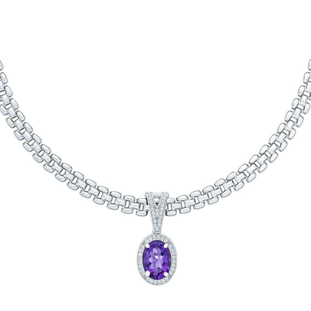 Amethyst & White Topaz Panther Chain Necklace in Sterling Silver
