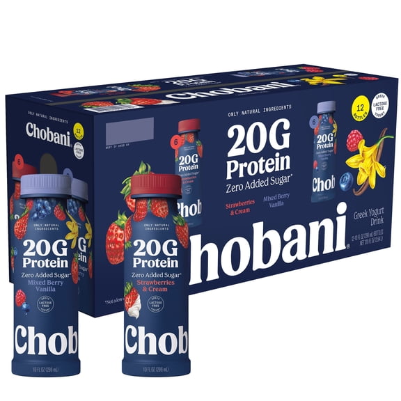 Chobani 20G Protein Lowfat Greek Yogurt Drink, Variety Pack, 10 fl. oz., 12 ct.