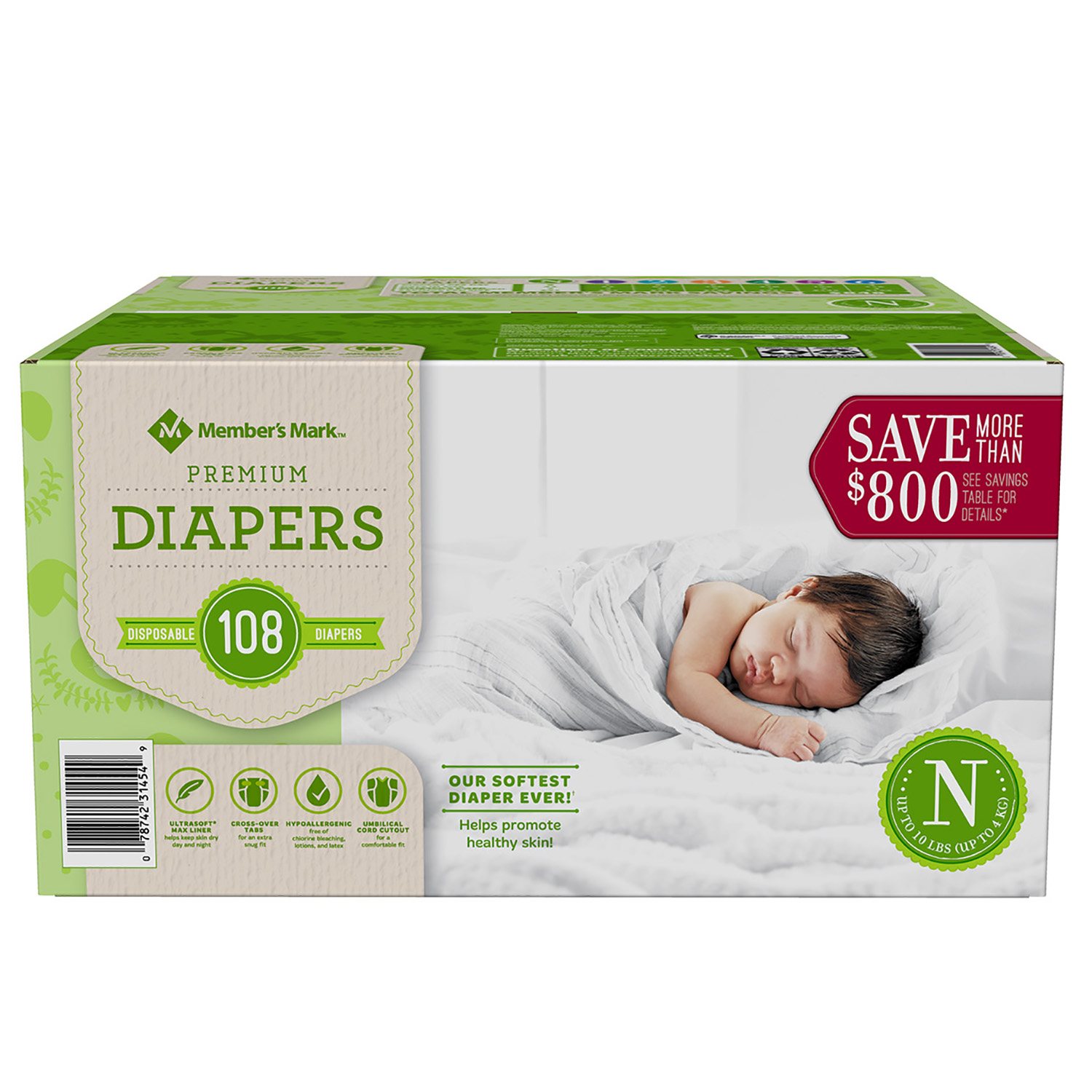 Member's Mark Premium Baby Diapers Bulk | Choose Size Newborn To 7 (102-222 Ct)