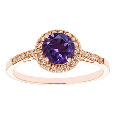 Round Cut Gemstone & 0.13 CT. T.W. Halo Diamond Ring in 14K Gold