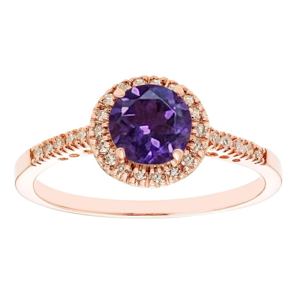Round Cut Gemstone & 0.13 CT. T.W. Halo Diamond Ring in 14K Gold