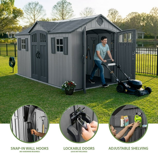 Lifetime 15' x 8' Dual Entry Outdoor Storage Shed, Gray - Samsclub.com