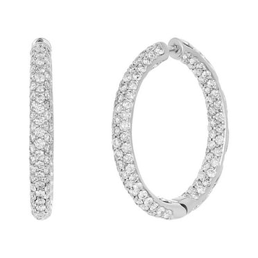 3.00 CT. T.W. Pavé Diamond Hoop Earrings in 14K Gold