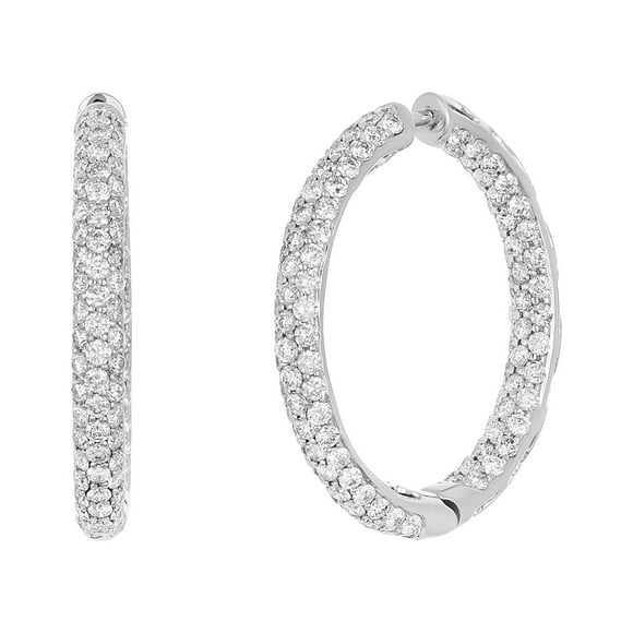 3.00 CT. T.W. Pavé Diamond Hoop Earrings in 14K Gold