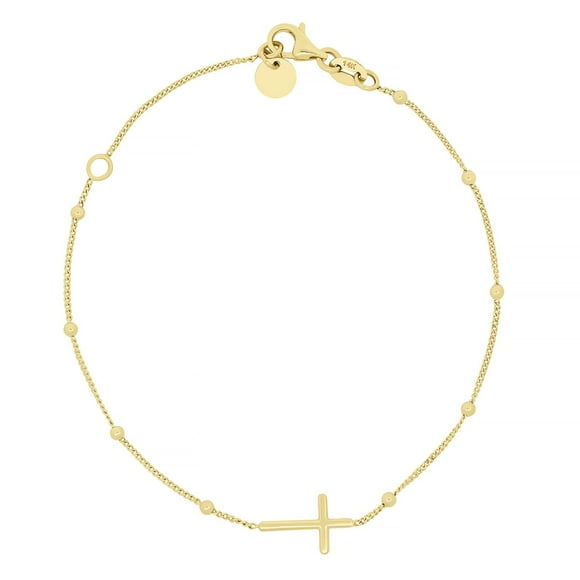 Sideway Cross Bead Bracelet in 14K Yellow Gold