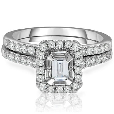 0.95 CT. T.W. Baguette Cut Halo Diamond Ring in 14K Gold