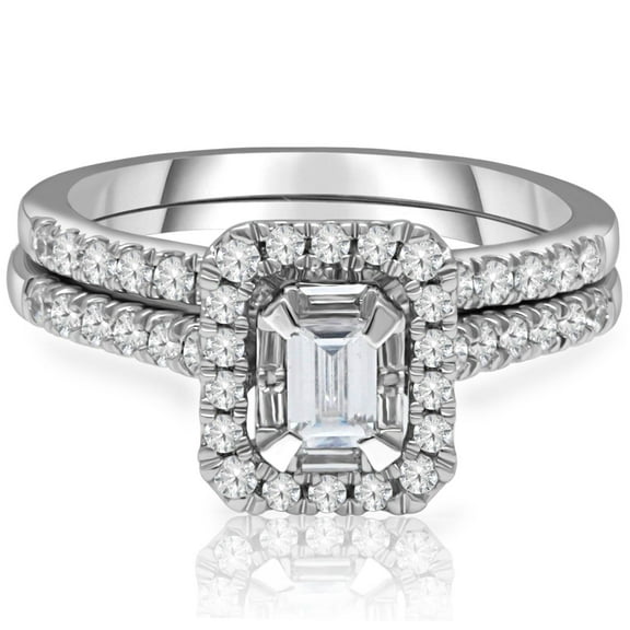 0.95 CT. T.W. Baguette Cut Halo Diamond Ring in 14K Gold