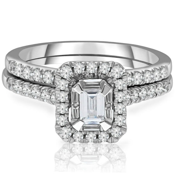 0.95 CT. T.W. Baguette Cut Halo Diamond Ring in 14K Gold