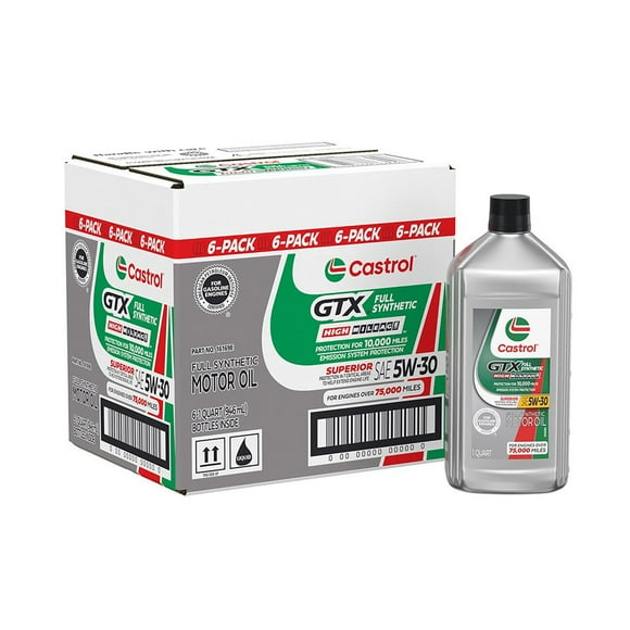 Castrol GTX Full Synthetic High Mileage Motor Oil 5W-30, 6 pack, 1 US qt bottles