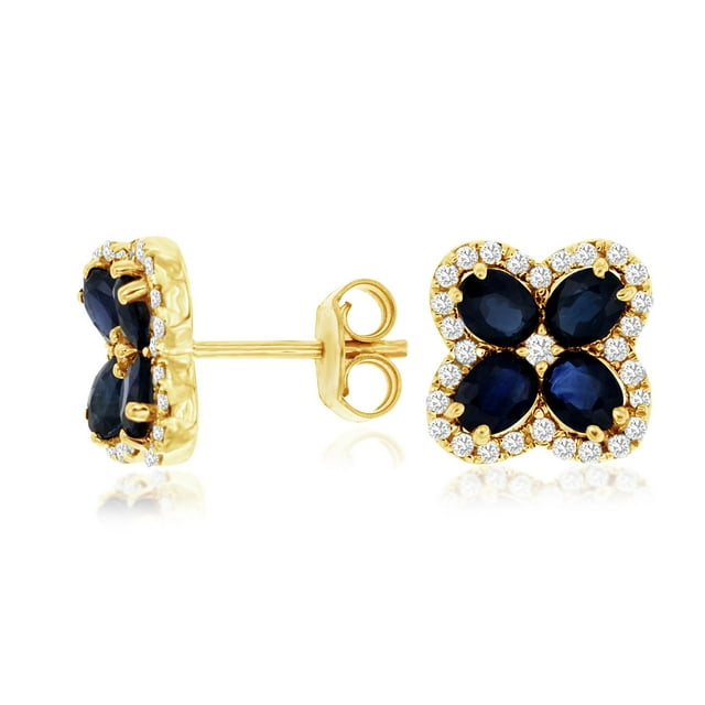 Oval Cut Gemstone & 0.35 CT.T.W. Diamond Clover Stud Earrings in 14K Gold