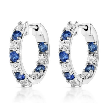 Lab Created Gemstone Huggie Hoop Earrings in Sterling Silver