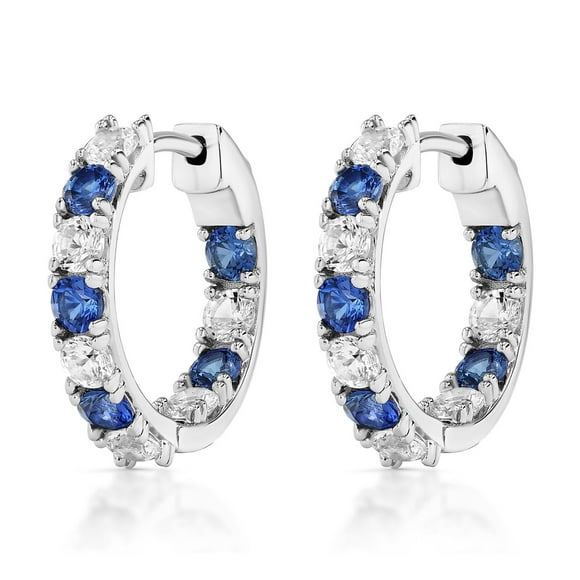 Lab Created Gemstone Huggie Hoop Earrings in Sterling Silver