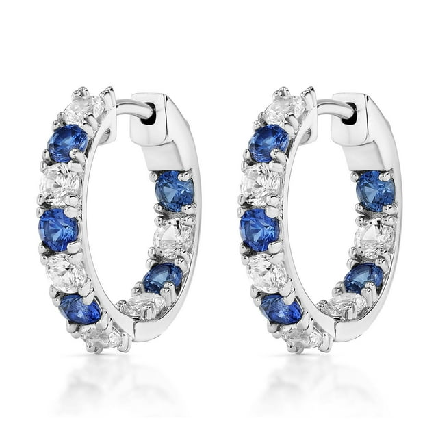 Lab Created Gemstone Huggie Hoop Earrings in Sterling Silver